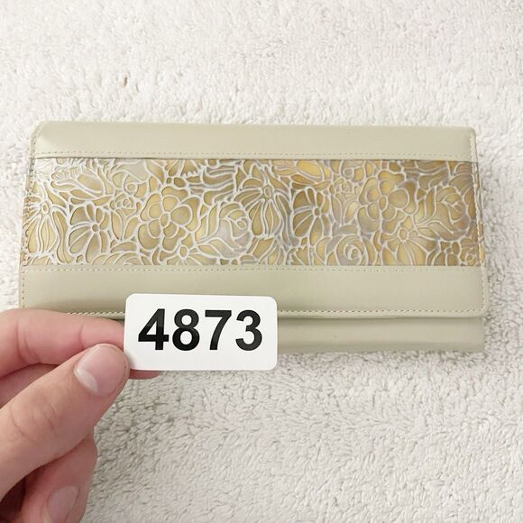 Topstyle Cream Tooled Leather Wallet Germany Floral Embossed Accordion Old Money - Picture 12 of 12